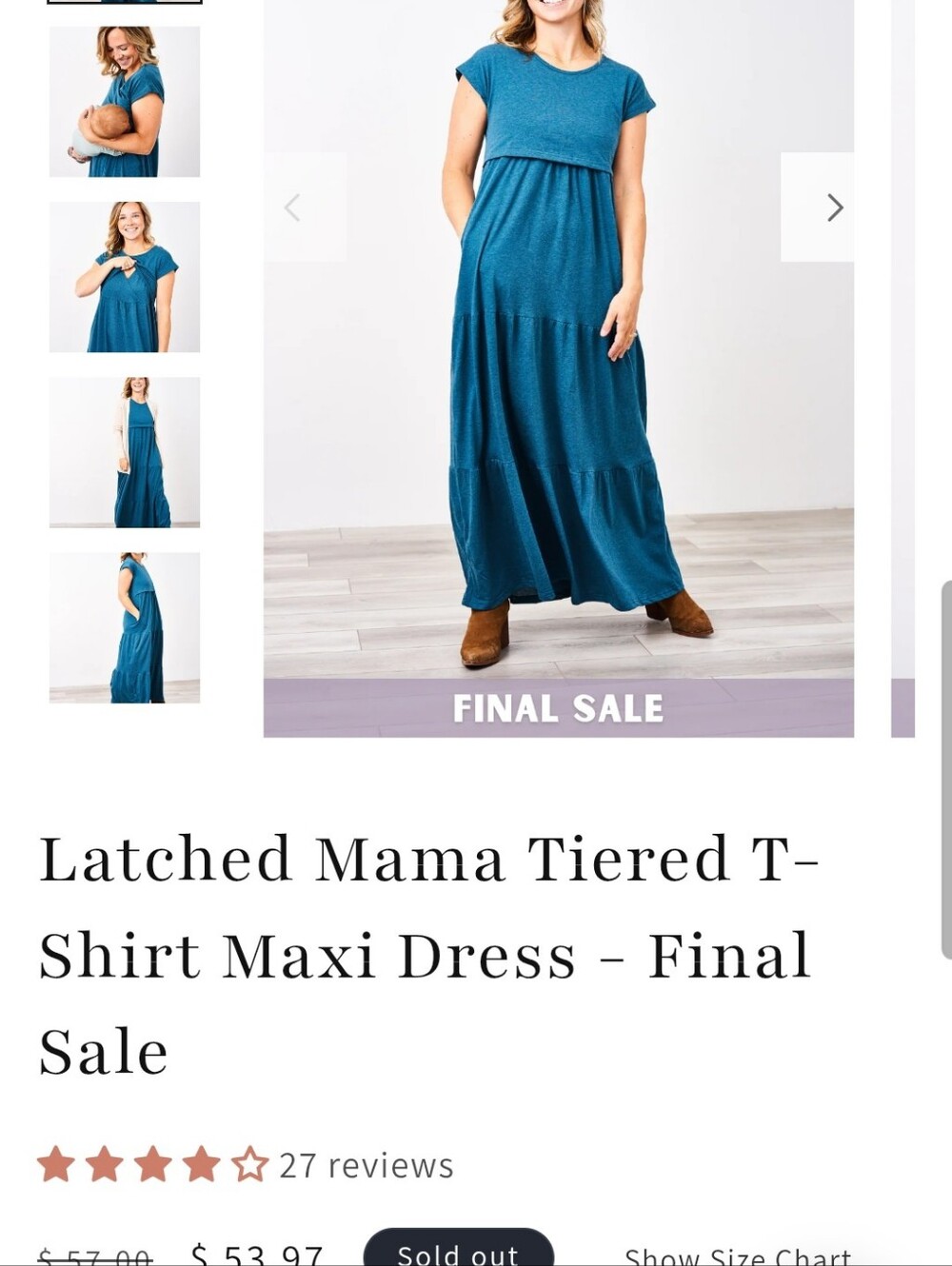 Latched Mama Teal Tiered T-Shirt Maxi Dress
